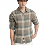Men's Brown Checked Relaxed Fit Cotton Casual Shirt