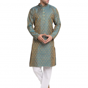 Men Silk Blend Jacquard Paisley Kurta & Churidar Set